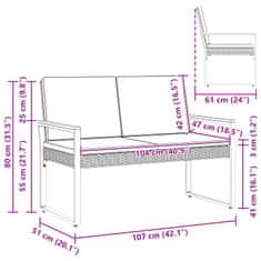 Vidaxl Zunanja klop Siva in temno siva 107 x 61 x 80 cm poli ratan