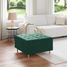 Vidaxl Ottoman s shranjevanjem Temno zelena 80 x 80 x 45 cm Žamet