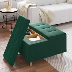 Vidaxl Ottoman s shranjevanjem Temno zelena 80 x 80 x 45 cm Žamet