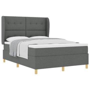 Vidaxl Postelja z vzmetnico z vzglavjem Temno siva 200 x 140 cm blago