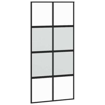 Vidaxl Drsna vrata črna 102,5x205 cm kaljeno steklo in aluminij