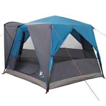 Vidaxl Šotor za 5 oseb s streho Modra in siva 333 x 317 x 194 cm