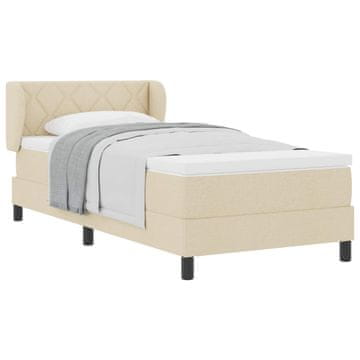 Vidaxl Postelja z vzmetnico z vzglavjem krema 90 x 200 cm blago