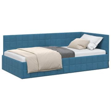 Vidaxl Kotna postelja z vzglavjem Modra 100 cm x 200 cm Žamet