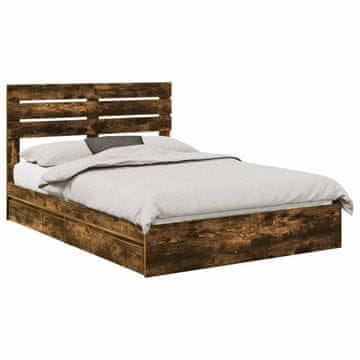 Vidaxl Postelja s shranjevanjem z vzglavjem Dimljeni oreh 160 x 200 cm