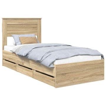 Vidaxl Konstrukcija postelje s predalom Sonoma hrast 75 x 190 cm