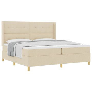 Vidaxl Postelja z vzmetnico z vzglavjem krema 200 x 200 cm blago