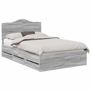 Vidaxl Konstrukcija postelje s predalom Siva Sonoma 120 x 190 cm
