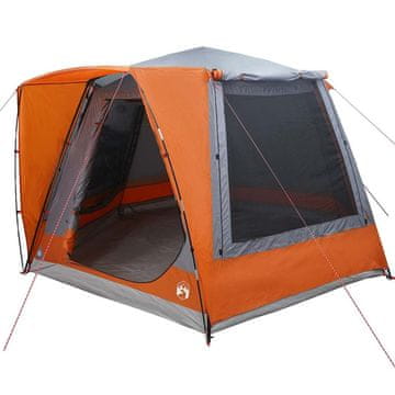 Vidaxl Kamperski šotor Siva in oranžna 420 x 420 x 227 cm Poliester