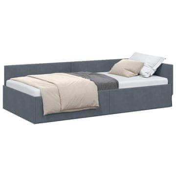 Vidaxl Kotna postelja z vzglavjem Temno siva 90 cm x 190 cm Žamet