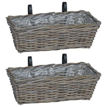 Vidaxl Obesna košara za sadike 2 szt. Siva 48 x 22 x 15 cm Lacak rattan