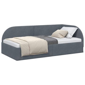 Vidaxl Kotna postelja z vzglavjem Temno siva 90 cm x 190 cm Žamet