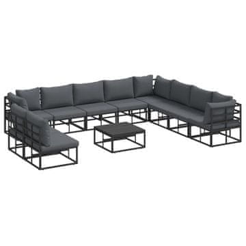 Vidaxl Vrtna sedežna garnitura z blazino 11 szt. Črna Aluminij