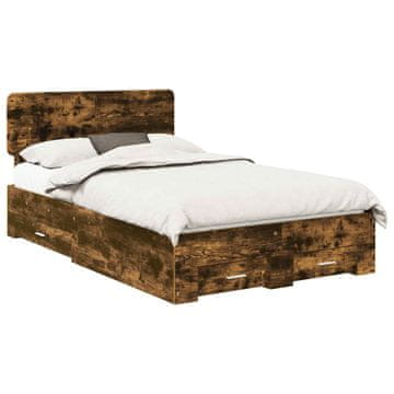 Vidaxl Konstrukcija postelje z vzglavjem Dimljeni oreh 135 x 190 cm