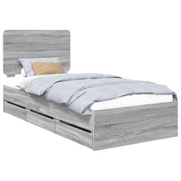Vidaxl Konstrukcija postelje Siva Sonoma 90 x 200 cm Inženirsko leseno
