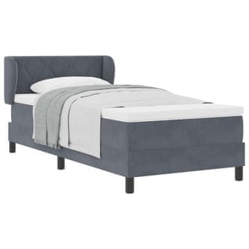 Vidaxl Postelja z vzmetnico z vzglavjem Temno siva 90 x 190 cm Žamet
