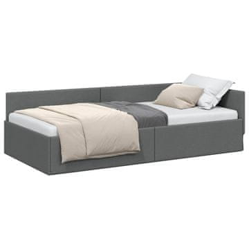 Vidaxl Kotna postelja z vzglavjem Temno siva 100 cm x 200 cm blago