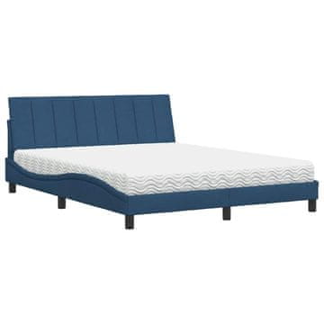 Vidaxl Postelja z vzmetnico Hanko modra 160x200 cm blago