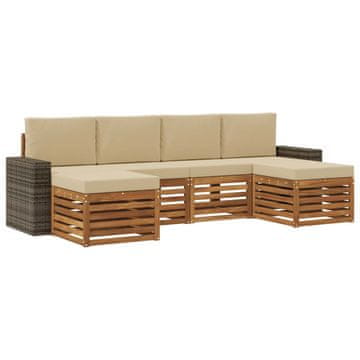 Vidaxl Sedežne garniture 6 szt. Naravna in bež Masiven les akacije