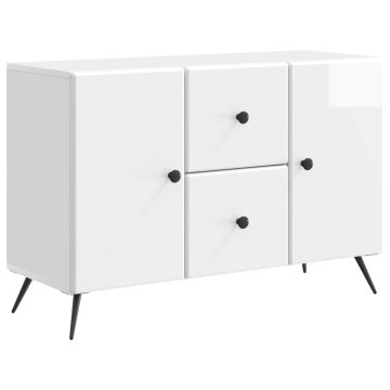 Vidaxl Strani šal Bela visok sijaj 89 x 34,5 x 60 cm Inženirski les