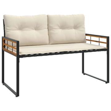 Vidaxl Lesena ležajna klop z blazino Enobarvno krema 114 x 55 x 77 cm