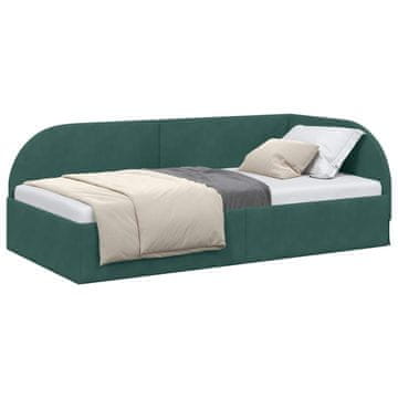 Vidaxl Kotna postelja z vzglavjem Temno zelena 90 cm x 190 cm Žamet