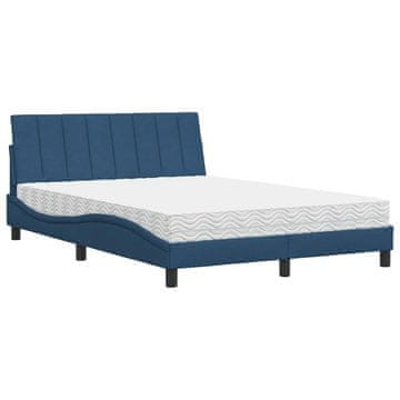 Vidaxl Postelja z vzmetnico Hanko modra 140x200 cm blago