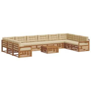 Vidaxl Sedežne garniture 11 szt. Naravna in bež Masiven les akacije