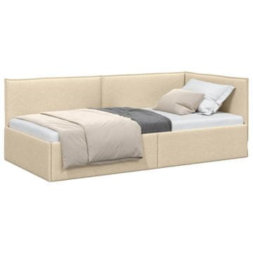 Vidaxl Kotna postelja z vzglavjem krema 100 x 200 cm blago