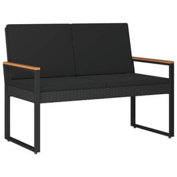 Vidaxl Zunanja klop z blazino Črna 107 x 61 x 80 cm poli ratan