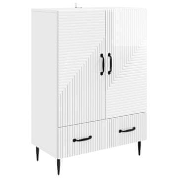 Vidaxl Strani šal Bela visok sijaj 66 x 34,5 x 95 cm Inženirski les