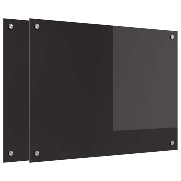 Vidaxl Kuhinjski panel 2 szt. Črna 80 x 60 cm kaljeno steklo