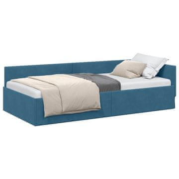 Vidaxl Kotna postelja z vzglavjem Modra 80 cm x 200 cm Žamet