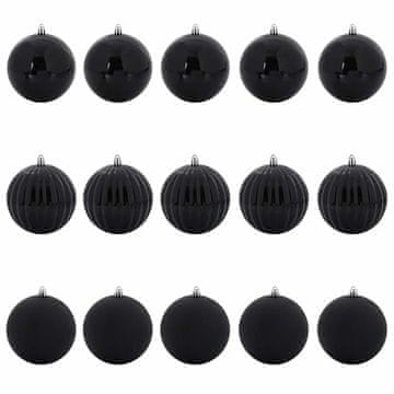 Vidaxl Velika praznična kroglica set 15 szt. Črna Plastika