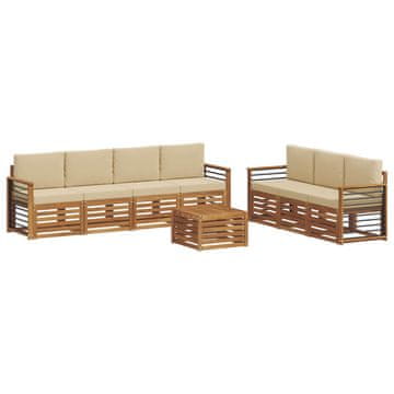 Vidaxl Sedežne garniture 8 szt. Naravna in bež Masiven les akacije