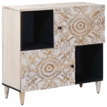 Vidaxl Strani šal z vrati Bela 80 x 33,5 x 75 cm Masiven les manga
