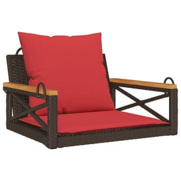 Vidaxl Gugalna klop z blazinami rjava 63x62x40 cm poli ratan