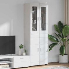 Vidaxl Visok predalnik FLORIN Visok sijaj bela 60 x 35 x 182 cm
