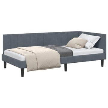 Vidaxl Kotna postelja z vzglavjem Temno siva 90 cm x 190 cm Žamet