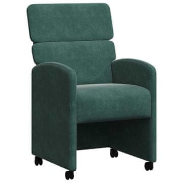 Vidaxl Jedilni stoli s kolesi 2 szt. Temno zelena 58 x 65 x 98 cm Žamet