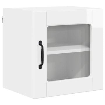 Vidaxl Stenski stekleni omarica PORTO Visok sijaj bela 40 x 31 x 40 cm