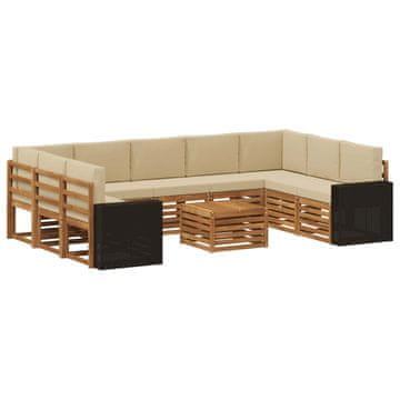 Vidaxl Sedežne garniture 10 szt. Naravna in bež Masiven les akacije