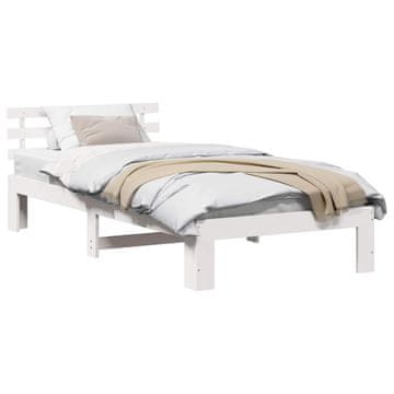 Vidaxl Konstrukcija postelje Bela 75 x 190 cm Masivno borovo les