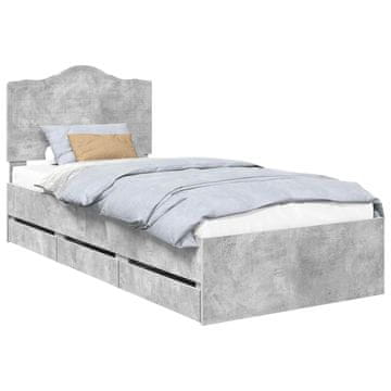 Vidaxl Konstrukcija postelje Beton Siva 90 x 190 cm Inženirsko leseno