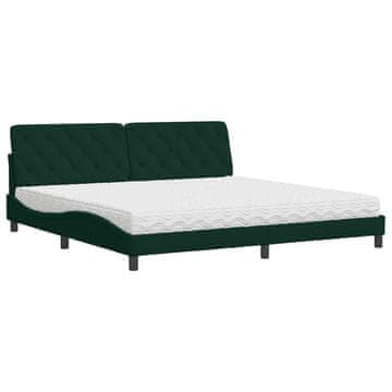 Vidaxl Postelja z vzmetnico temno zelena 200x200 cm žamet