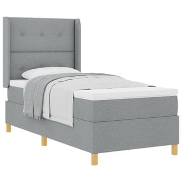 Vidaxl Postelja z vzmetnico z vzglavjem Svetlo siva 90 x 190 cm blago