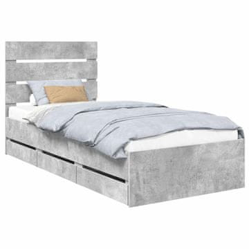 Vidaxl Konstrukcija postelje s predalom Betonsko siva 90 x 200 cm