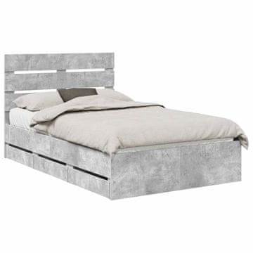 Vidaxl Konstrukcija postelje s predalom Betonsko siva 135 x 190 cm