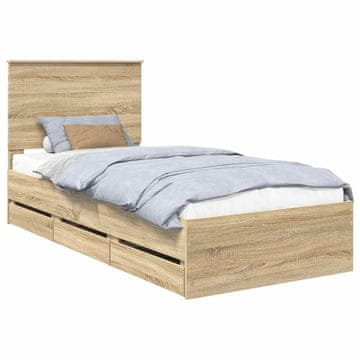 Vidaxl Konstrukcija postelje s predalom Sonoma hrast 75 x 190 cm