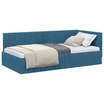 Vidaxl Kotna postelja z vzglavjem Modra 100 cm x 200 cm Žamet